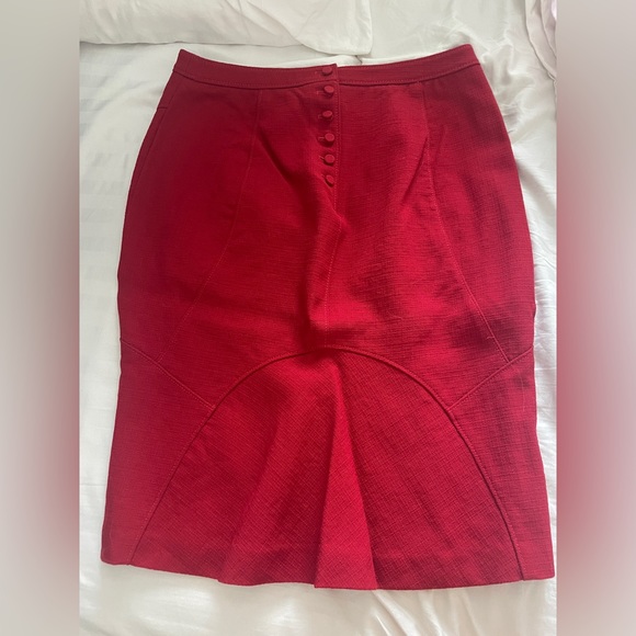 Ann Taylor Red Twill Pencil Skirt - Picture 4 of 4